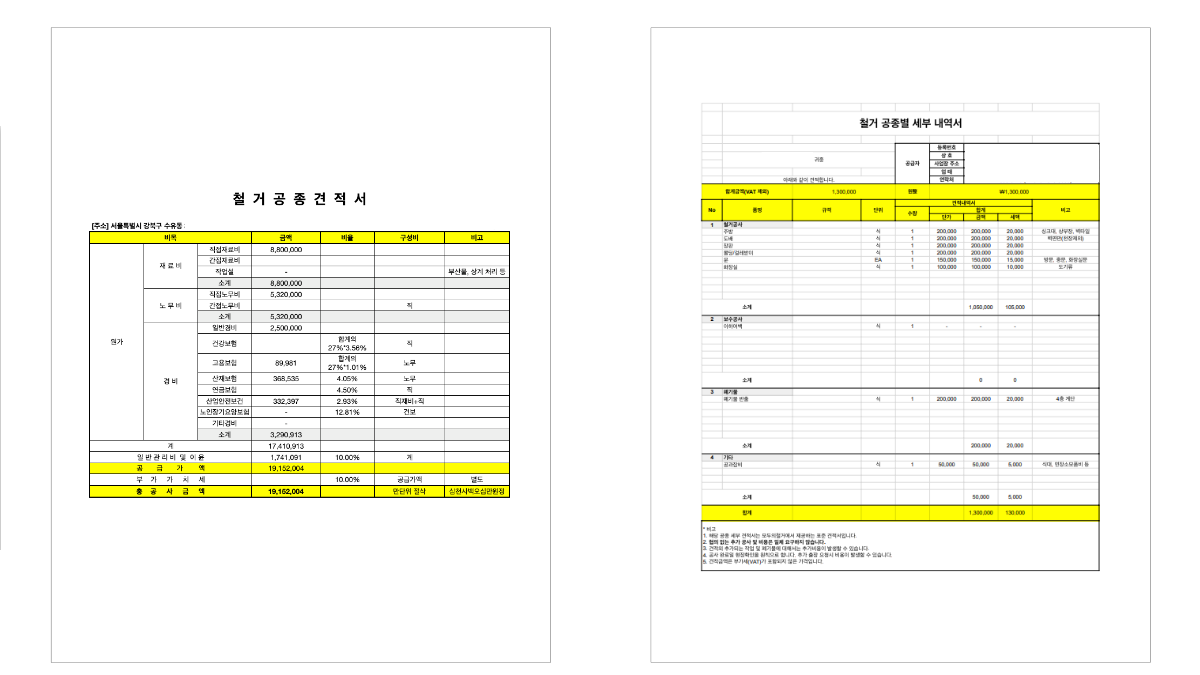 상가 철거 견적서에서 바닥 천장 닥트 폐기물 VAT 등 항목별 철거 범위와 비용을 확인하는 방법